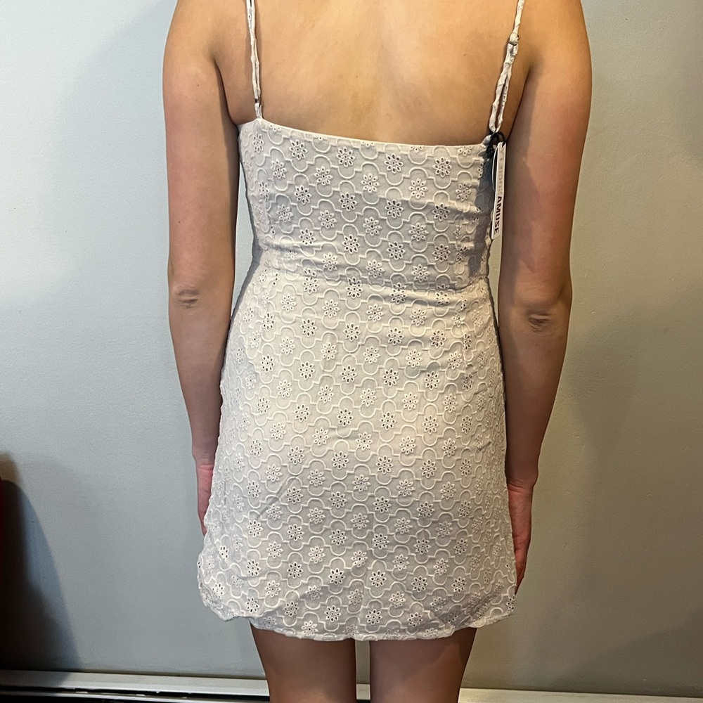 Amuse Society Cream Sheath Mini Dress with Spaghetti Straps for Wedding Guest